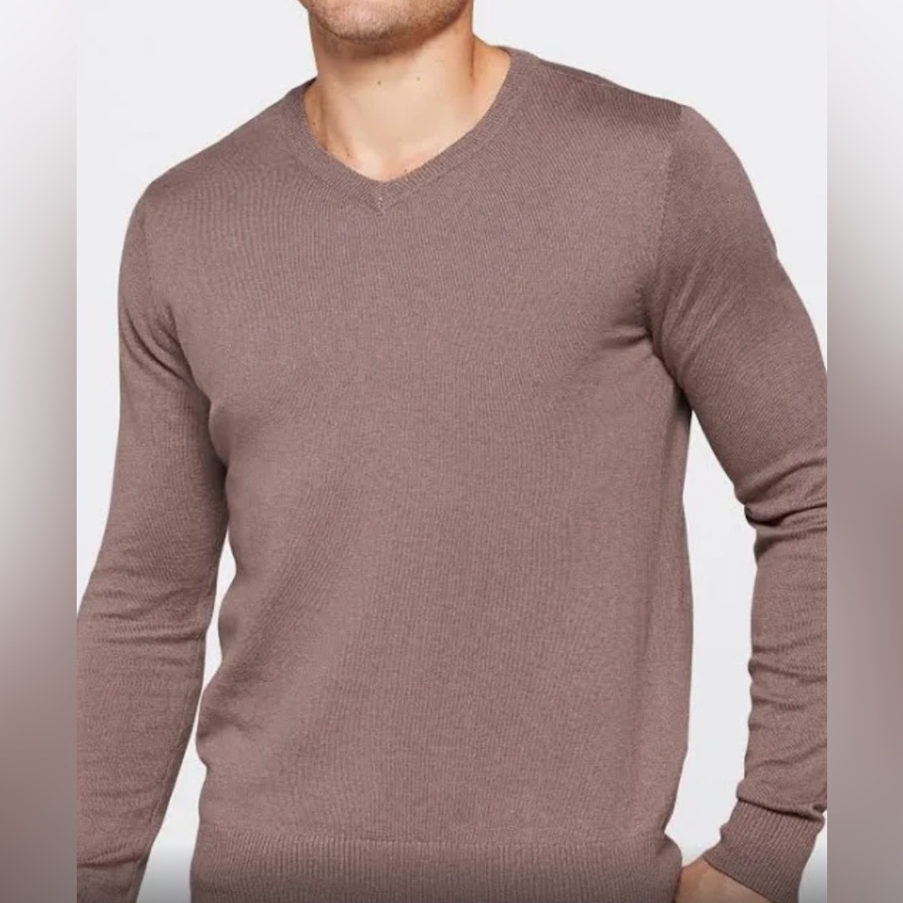 HAWKER RYE KNOX 95/5 COTTON CASHMERE V-NECK SWEATER BROWN - L